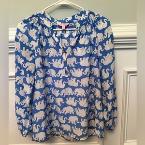 Lilly Pulitzer 100% Silk Elephant Print Blouse size XS
